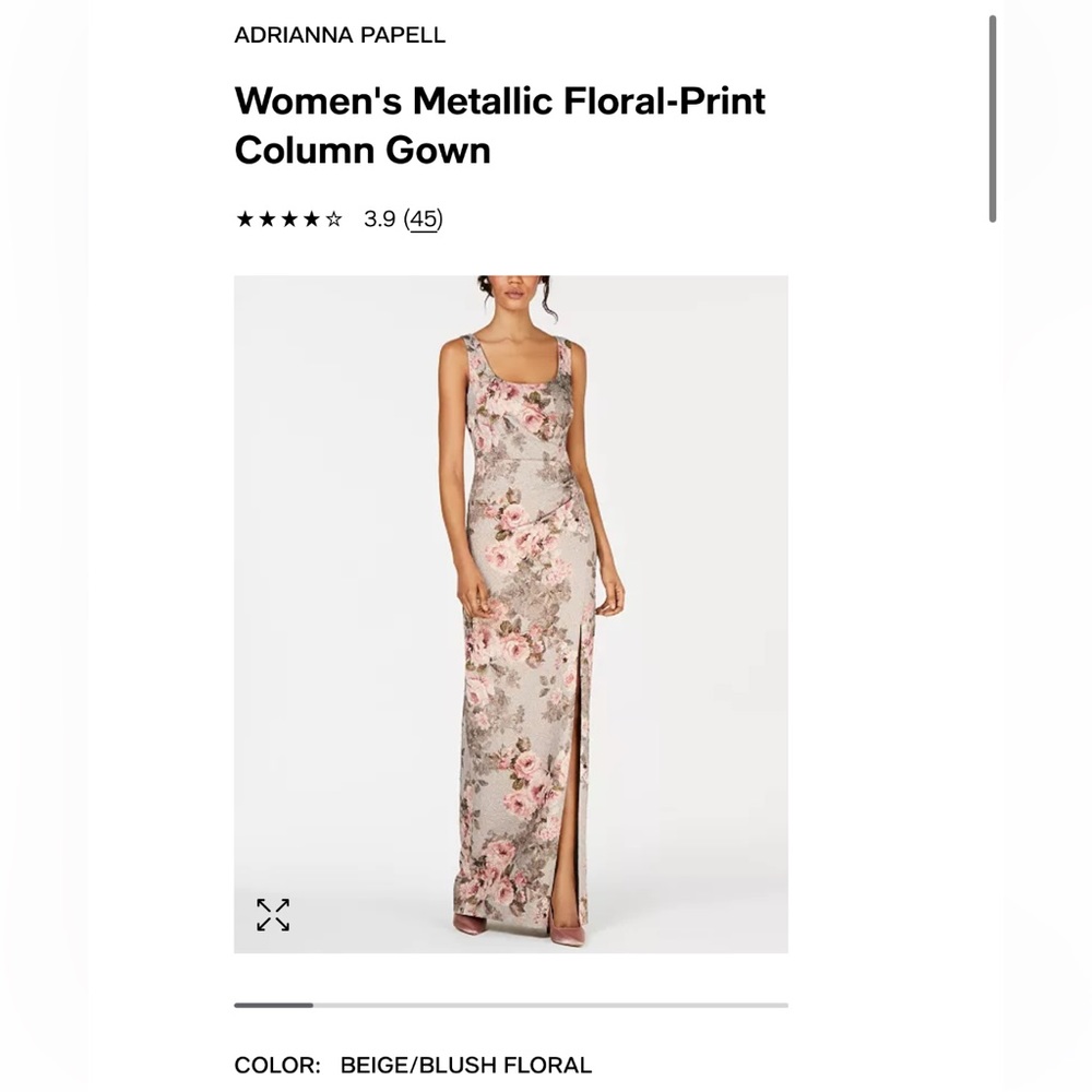 Sz 12: Metallic Floral Print Metallic Column Gown
